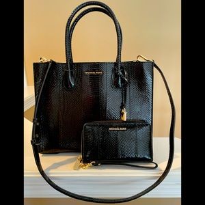 Michael Kors Mercer Snakeskin LG Tote Bag & Wallet